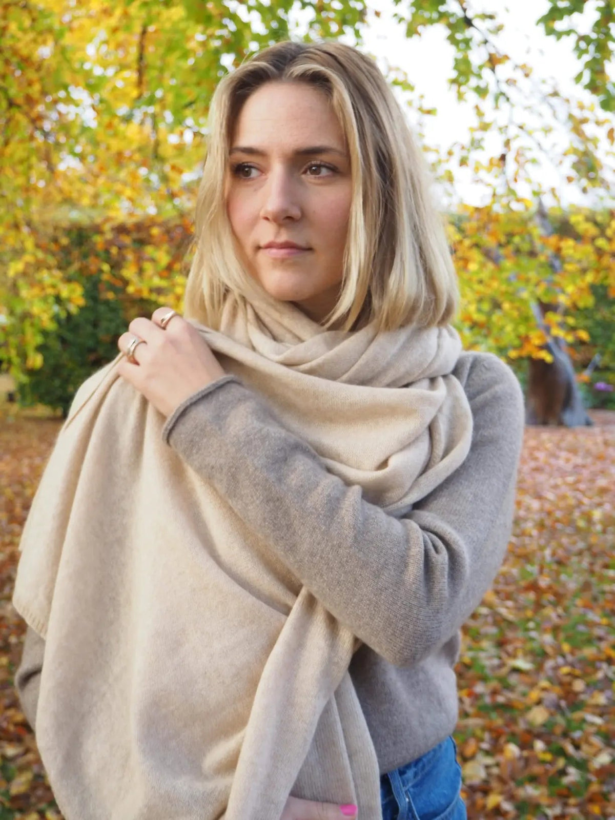 Cashmere halstørklæde beige 70x200cm - Nordic Weaving