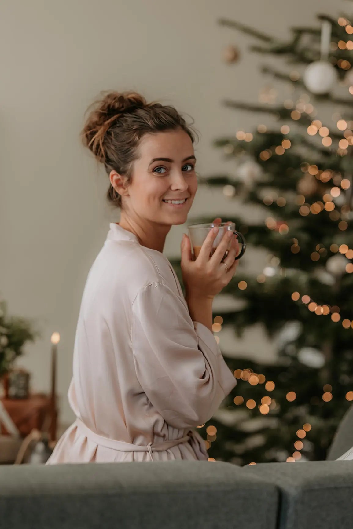 Bambus kimono i lys beige - fald og pasform